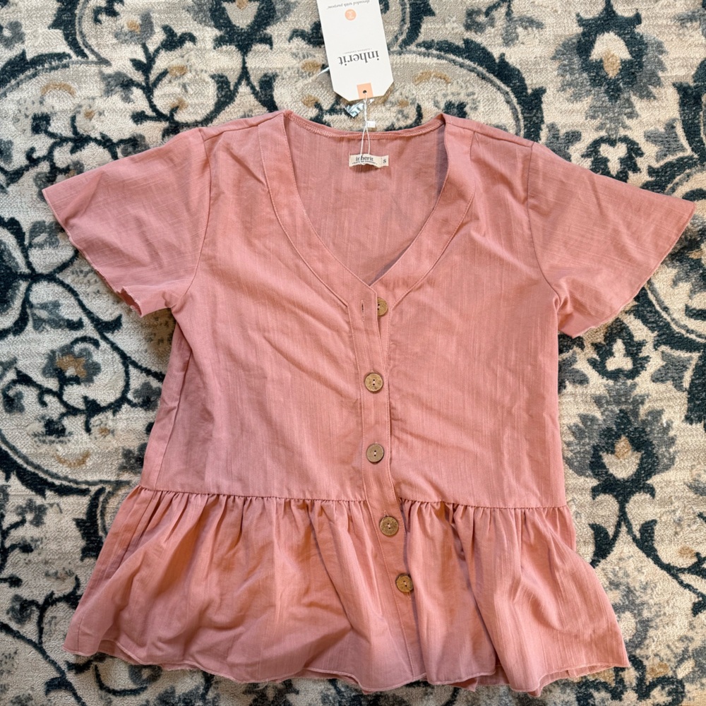 Inherit Co Dusty Rose Peplum Blouse- Megan Fox Collab